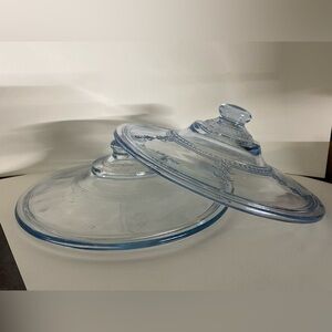 2 vintage Blue Sapphire Fire King FIREKING Philbe casserole lids